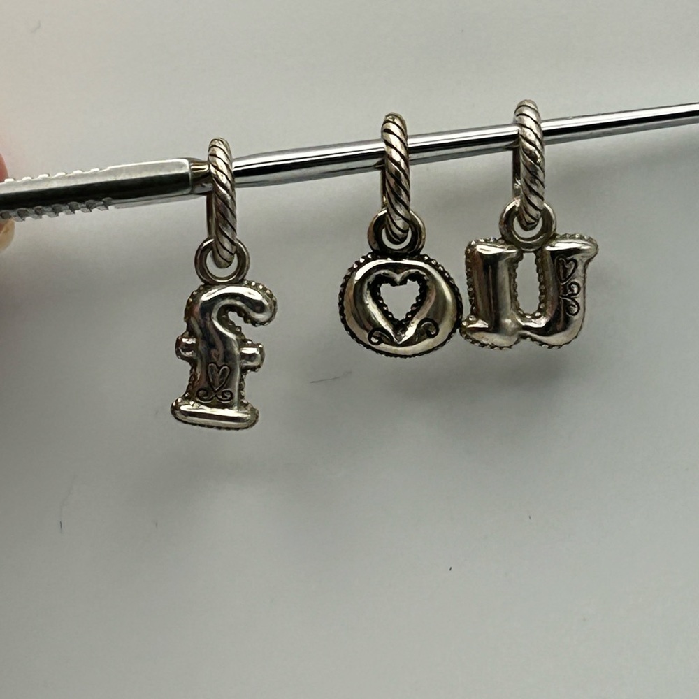 Brighton Alphabet Charms Qty 3 "f" "o" "u" Silver Plated 1" Petite - Picture 2 of 8